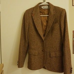 Wool tweed blazer with elbow patches